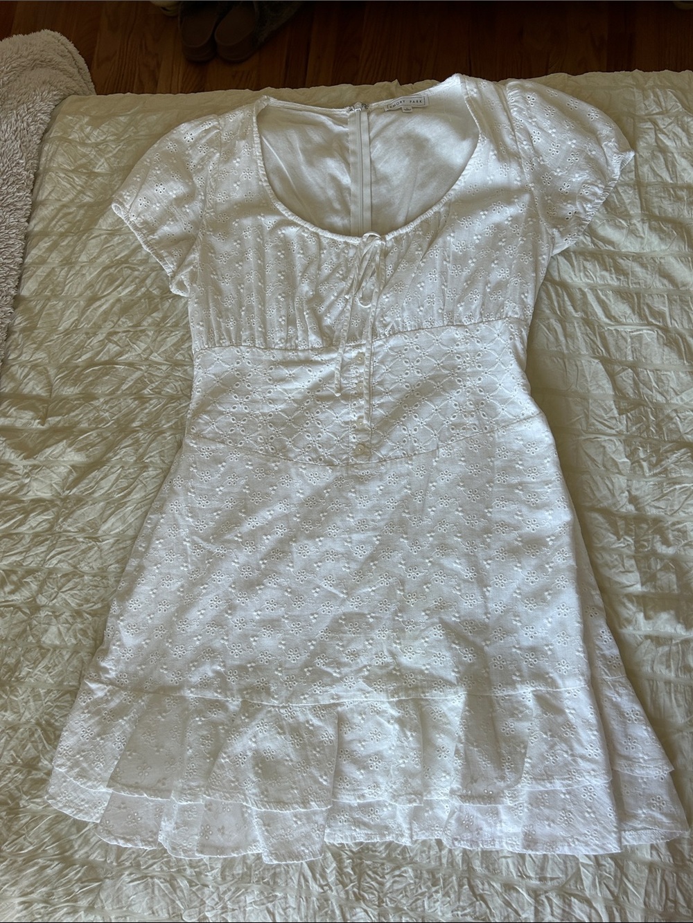 emory park White Eyelet Tie-Front Mini Dress